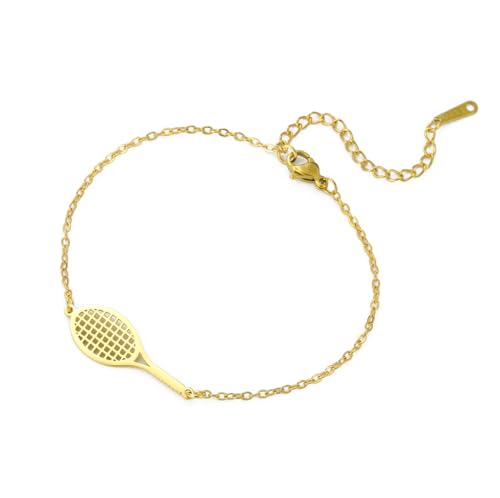 Pulsera de raqueta de tenis UNIFT para mujeres y hombres, acero inoxidable, encantos de moda, pulseras de raqueta de tenis con pelota de tenis, joyería deportiva para regalo, para jugadores y amantes