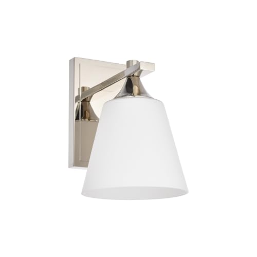 Image of Polished Nickel Wall Sconce Light, American Sconces Wall Lighting, Traditional 1 Light Bathroom Vanity Lighting with Opal Glass Shade, Wall Light for Bedroom Bathroom Living Room Entryway Hallway