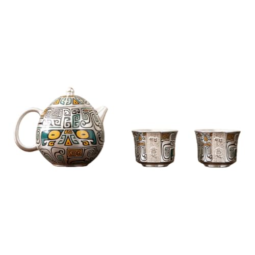 AOUGN 茶器 おしゃれ 、手作り茶器セット、急須セット、ティーポット 、 抗菌、鮮度保持 、茶湯柔らかく、 出水スムーズ 、持ちやすい 、純銀内壁、実用的、耐久性、中国風藍地象紋、 美的デザイン、 贈答用、收藏向け、茶道愛好家に最適、 (龍蛋急須と反口
