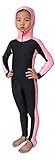 YEESAM Kids Mädchen Kinder Jungen Sonnenschutz Surfen Anzüge Rash Guard Strand Badeanzug Bademode bescheiden Jumpsuit EIN Stück Full Cover Lange Ärmel Kapuzen (S - Körpergröße: 90-105 cm, pink)