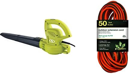 Sun Joe SBJ597E 6-Amp 155 Mph Electric Leaf Blower & Go Green Power Inc. GG13750 GoGreen Power GG-13750-16/3 SJTW Outdoor Extension Cord-Lighted End, 50'