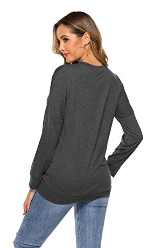 Hount Womens Good Vibes Long Sleeve Loose Tops Graphic T-Shirt Round Neck Casual Sweatshirts Tunic Top (Medium, Green Rainbow)