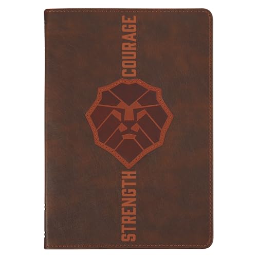 Journal zippé en cuir végétalien marron, carnet d'écriture de force et courage