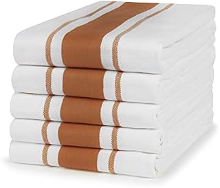 Sticky Toffee 100% Cotton Tea Towel - Pack of 8, Terracotta, Red, Mustard & Grey Stripe Pattern | Kitchen Hand Cloth Set | Absorbent, Strong, Quick Dry & Machine Washable | Home & Kitchen Accessories