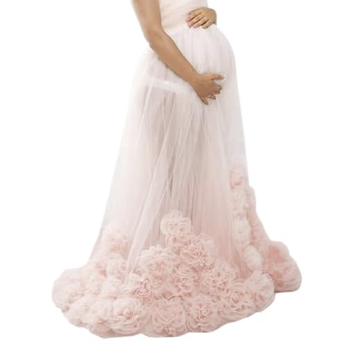 WDPL Women's Long Ruffles 3D Floral Sheer Tulle Skirt Size