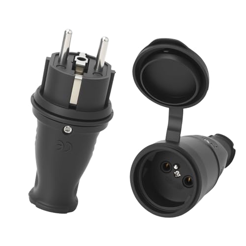 TNSLAND Lot de 1 Schuko Plug et Connecteur Schuko, Fiche Male Prise Electrique Fiche Electrique de Sécurité avec Protection Anti-pliure Utilisable pour des...