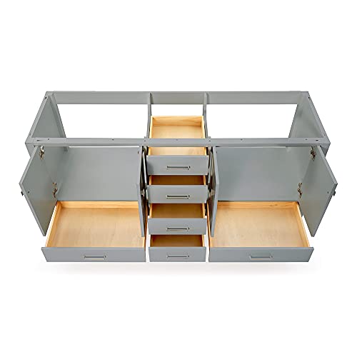 Ariel 72" Inch Grey Bathroom Vanity Base Cabinet With Double Sink Configuration | 4 Soft Closing Doors And 6 Full Extension Dovetail Drawers | Satin Nickel Hardware | 72" X 21.5" X 34.5" #TOP3