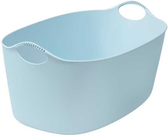 TORKIS Flexible Laundry Basket, 9 Gallon – Pale Blue Plastic Hamper for Indoor/Outdoor Use, Lightweight & Durable Storage Bin