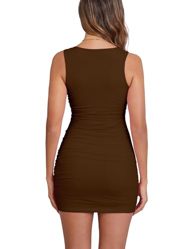 Image of BORIFLORS Women's Sexy Bodycon Corset Mini Dresses | Square Neck Ruched Sleeveless Club Party Short Dress