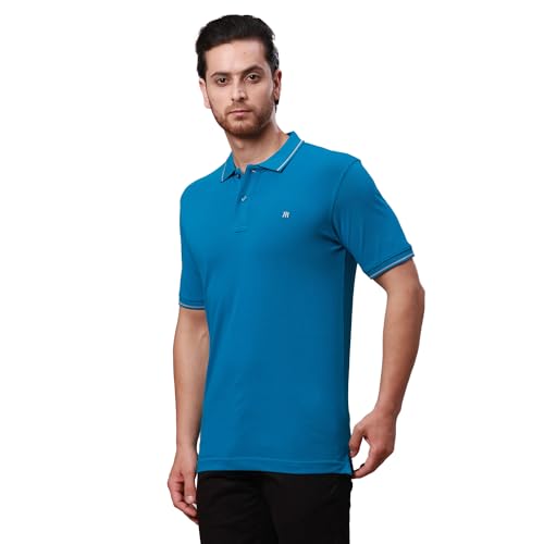 Image of Raymond Contemporary Fit Pure Cotton Solid Pattern Polo Neck Casual T-Shirt