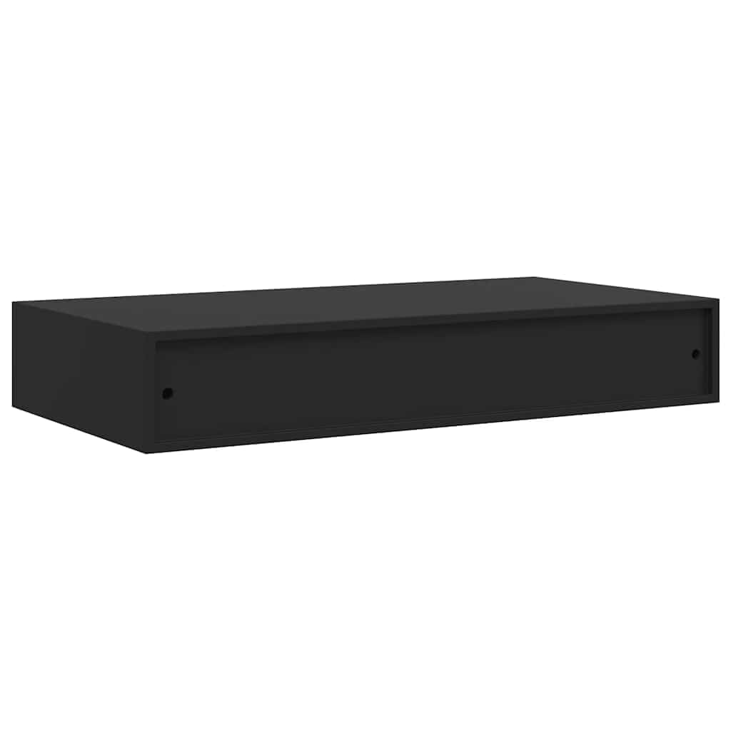 Estantería flotante negra con cajón, 48 x 25 x 8 cm, tablero de fibra de densidad media, moderno para libros, decoración, cocina, baño, sala de estar