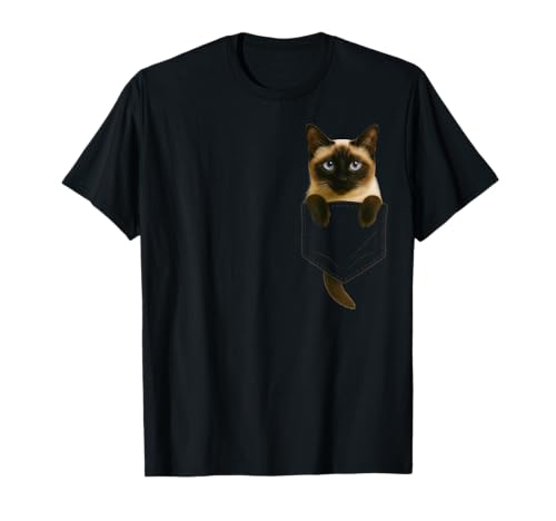 Siamese Cat Pocket Funny Gifts Cat Mom Cat Dad Cat Lover T-Shirt