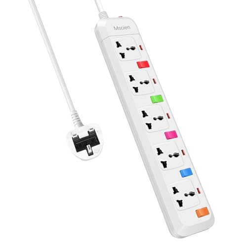 Mscien 5 Way Travel Extension Lead, 5 Independent Switches, UK Plug Universal Power Strip