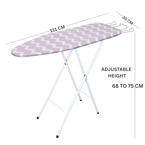 Image of JIALTO Vertical Ironing Board with 16 mm Metal Bracket, Adjustable Height Stand, Pure Cotton Cloth Cover, Foldable Iron Board for Home (Pink, A0-1 - 111 L X 30 W CM)