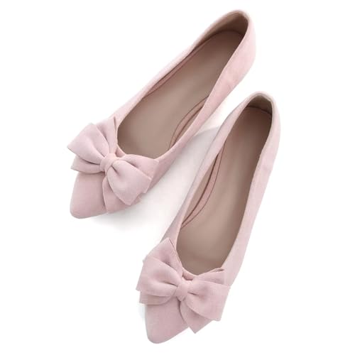 Image of SAILING LU Womens Bowknot Ballet Flats Pointy Toe Suede