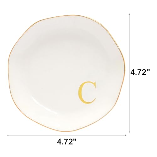 Image of Ceramic Jewelry Tray Initial Ring Dish Personalized C-Monogrammed Engagement Wedding Gifts, for Birthday Mother's Day Christmas for Women, Ceramic White 4.75 inch (C)