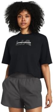 Under Armour UA W BOXY CROP BRANDED SS Kadın Basic Tişört, Siyah, XL - Görsel 1