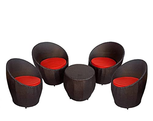 Image of Artic Fashion Apple Chairs Table Set 4+1 Wicker Patio Furniture Sets 4 Chair and 1 Table with Cushions for Garden Balcony Bedroom Powder Coated Frame Uv Protected Wicker (Brown+Red)