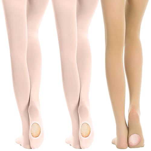 MANZI 3 Pairs Women's Girls' Basic Convertible Transition Ballet Dance Tights 40 Denier（2 Ballet...