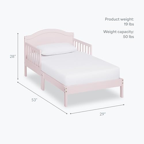 Image of Dream On Me Sydney Toddler Bed, GREENGUARD Gold, Pinewood, Blush Pink | Solid Arched Panel, Low to Floor Bed, 2 Safety Guard Rails, Sturdy Wooden Frame, 50 Lb Limit, BSA Verified