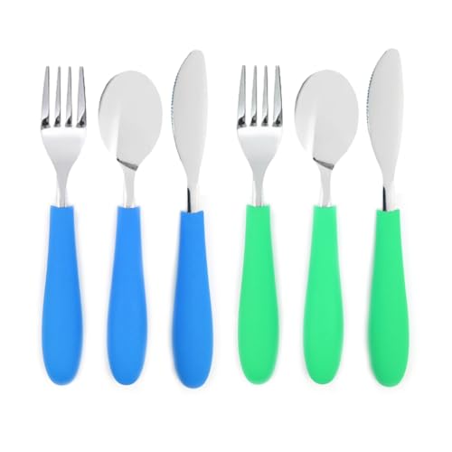 Image of Elk and Friends Kids Silverware with Silicone Handle | Childrens Safe Flatware | Kids Utensils | Spoon + Fork + Knife set | 4 years+ | 6 Pieces