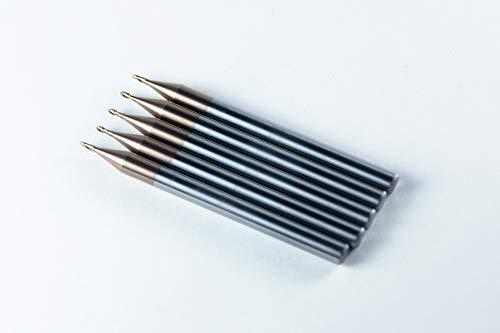Image of Carbide Ball Nose End Mill for CNC Machine Milling Tools, for Alloy Steels /Hardened Metals - 2 Flute - 55HRC TiAlN Coated (5Pcs, 1 /32)