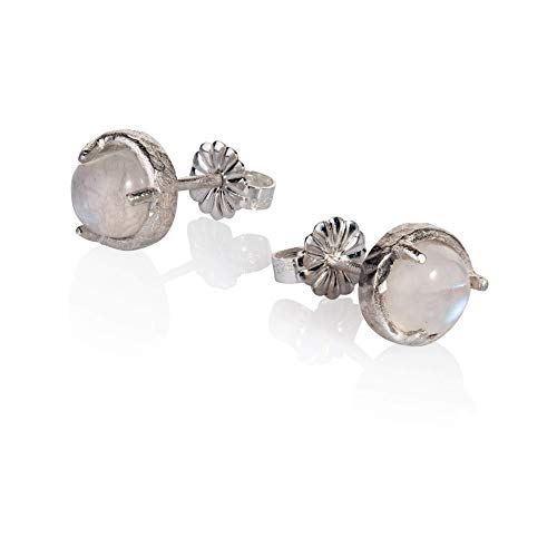 Rainbow Moonstone Stud Earrings 925 Sterling Silver Post studs Small 6mm Natural For Women Jewelry