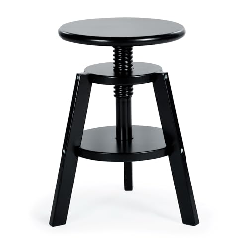 Image of Guidecraft Adjustable Drafting Wooden Stool-Black: Drafting Chair for Kids, 16 inch-18 inch Inch Swivel Stool for Kids' Art Studio Furniture | Adjustable Height Chair for Drawing, Painting, and Crafting
