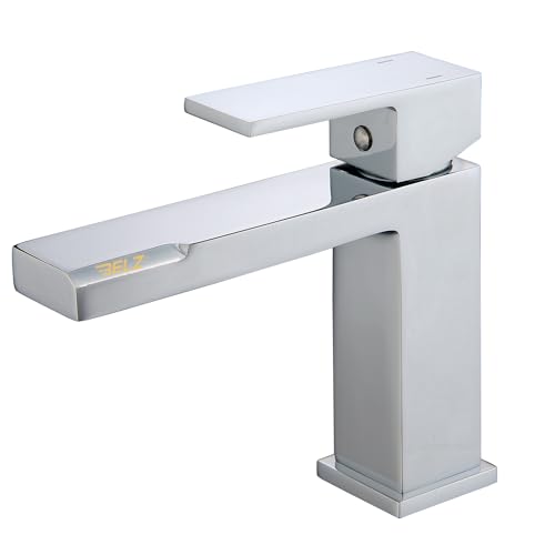 BELZ Rubinetto Bagno Lavabo, Miscelatore Monocomando per il Lavabo Quadrato, Rubinetteria Miscelatore con Acqua Calda e Fredda Regolabile, Risparmio Idrico ed Energetico, Ottone Cromato