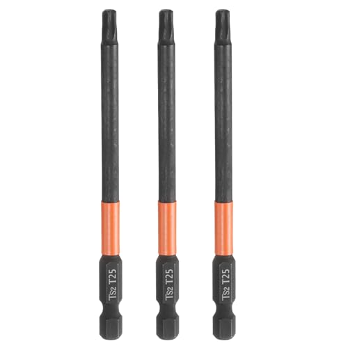 QUARKZMAN 3 Stück T25 Torx Bit Schraubendreher Bit Set 100mm lang 1/4 Magnetisch Sechskant Schaft Ohne Loch Hex Sechskant Schraubendreher Bohrer S2 Stahl Bitsatz für Akkuschrauber Werkzeug