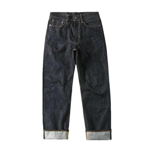 Men’s Selvedge Style Raw Denim Jeans Cuffed Straight Leg Heavyweight Denim Pants Heritage Workwear Look Trousers