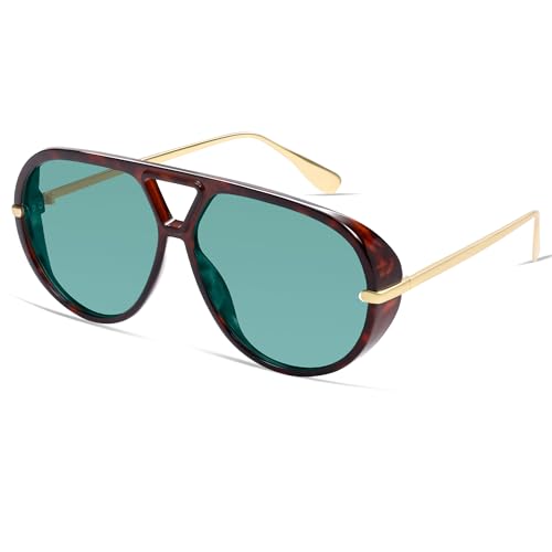 Image of VANLINKER Oversized Trendy Polarized Aviator Sunglasses for Women Men Retro Round Sunglasses Vintage Shield Shades VL9798