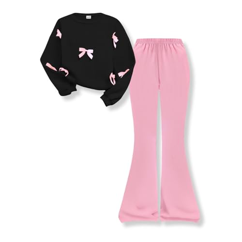 Image of Girls 2 Piece Outfits Long Sleeve Butterfly Sweatshirt & Flared Pants Fall Clothing Set Size 7-12 Years