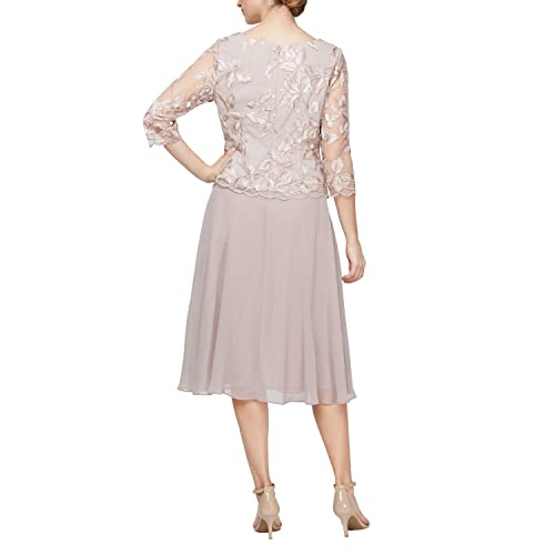 Image of Alex Evenings Women's Tea Length Embroidered Bodice Mother of The Bride Gown, Wedding Guest Dress (Petite and Regular Sizes)