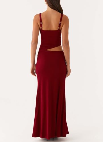 Image of Yiulangde Womens Elegant Spaghetti Strap Maxi Dress Backless Cut Out Bodycon Summer Cami Dress Sexy Formal Cocktail Dresses