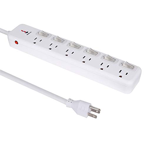 Surge Protector Power Strip 6 ft Extension Cord 14AWG Straight Wire Plug, Independent