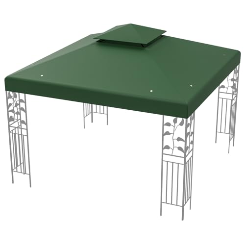 HOMASIS Ersatzdach für Pavillon, Pavillondach 3 x 3 m, wasserdichter Pavillonabdeckung mit UV-Schutz, Pavillonplane mit Entwässerungslöchern & Klettverschlüssen (Grün, Doppeldach)