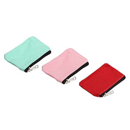 Image of PATIKIL 3 inch x 5 inch Coin Purse Pouch, 3 Pack Change Purses Small Organizer Bags with Zipper Canvas for Home, Light Green Pink Red