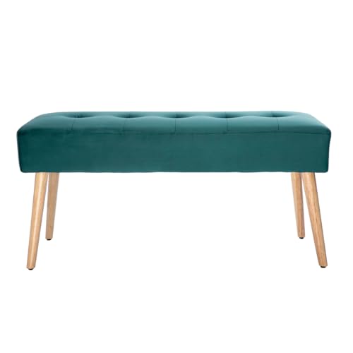Miliboo Banc scandinave capitonné en Tissu Velours Bleu pétrole et Bois Clair L96 cm GUESTA