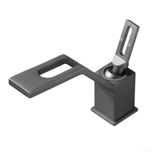 Jonikuper Innovador grifo de baño de doble mango, diseño resistente a salpicaduras, aireador ABS de bajo consumo, construcción de latón, base roscada estable (gris esmerilado)