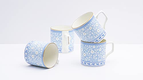 GOLDEN QUEEN'S Handcrafted Tea Cups - Set of 6 | Ideal for Everyday Tea and Coffee, Enhancing Your Daily Rituals (Blue Floral)