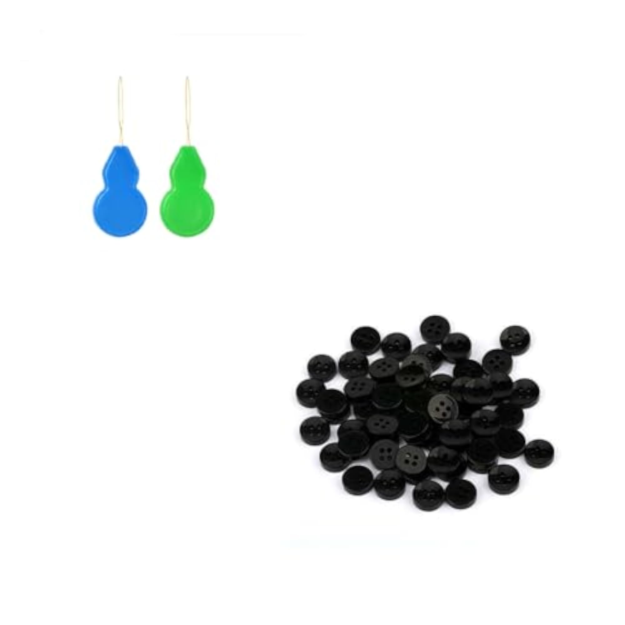 Needle Threader & 20 Black 4 Hole Shirt Buttons for Tailoring