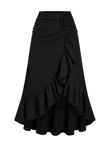 Floerns Women's Plus Size Drawstring Ruched Long Skirt Tiered Ruffle Hem Y2k Skirts