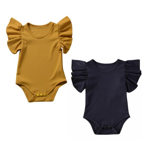 Image of iddolaka Newborn Infant Baby Girl Solid Ruffle Romper Bodysuit Jumpsuit Casual Clothes One Piece Outfit
