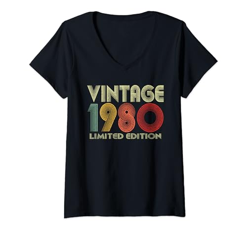 Damen Vintage 1980 Limited Edition Men Women Classic Year Birthday T-Shirt mit V-Ausschnitt