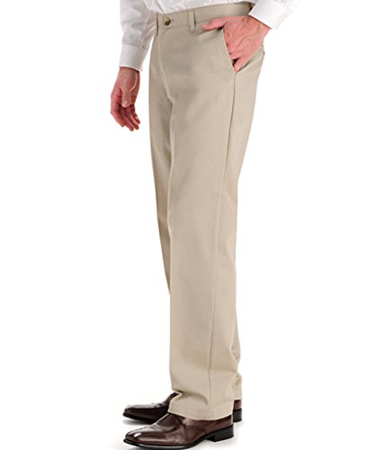 Lee Men's Stain Resistant Relaxed Fit Flat Front Pant, Khaki, 38W x 32L