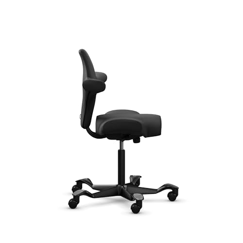 Image of HAG Capisco Sit to Stand Chair-Black Frame-Upholstered Midnight Black