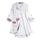 Damen Oberteile Leinenbluse für Damen XXXXXL Blumen Gedruckte Tunika Große Größen Volant Saum Tops Lockere Tunika Langarm Freizeit Tshirt Herbst Long Shirts Elegant
