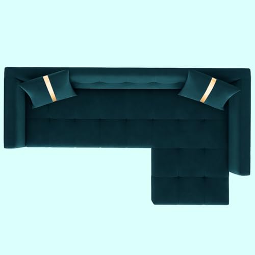 Image of Furny Styling 4 Seater Fabric RHS L Shape Sofa Set (Greenish Teal) | Soft Velvet Fabric | Modern Design | Comfortable Seating | Living Room Furniture