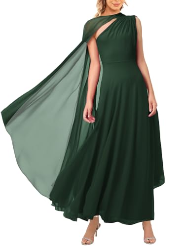 Image of Aisbei Women's Elegant One Shoulder A Line Flowy Maxi Dress Evening Gowns Party Formal Wedding Guest Dresses with Cape